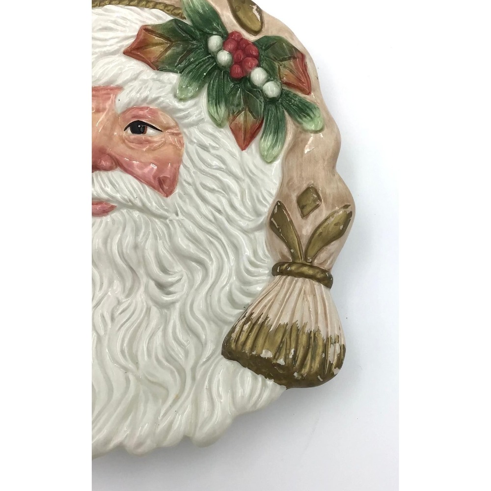 Vintage Fitz and Floyd Ceramic Christmas Plate Set Santa Claus & Holiday Kitten - Picture 4 of 14